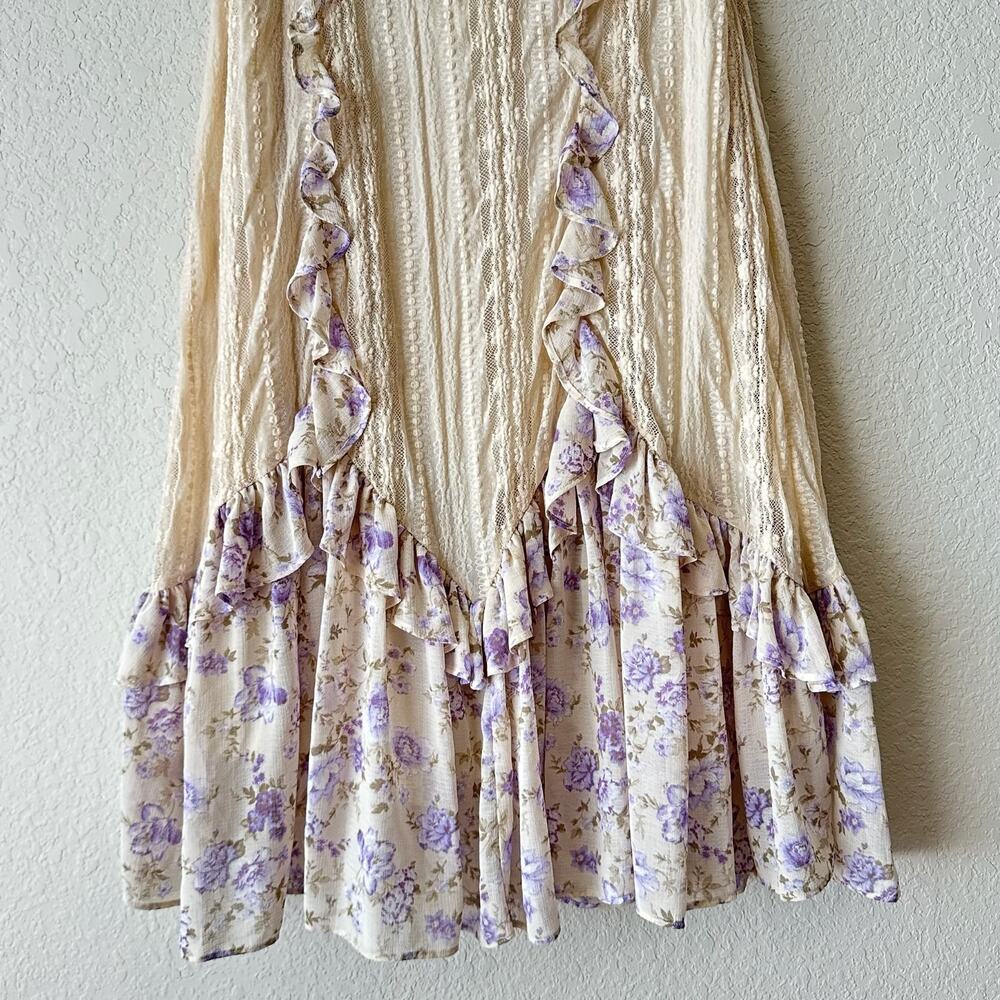 FREE PEOPLE Now & Then Maxi Skirt Cream Floral Lace Ruffled Cottagecore - Picture 8 of 15